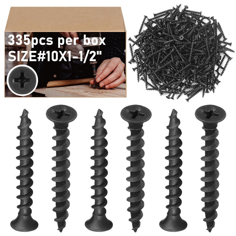 Yaocom # 10 x 1-1/2"" Collated Drywall Tapping Screws 335 Pcs Black Hardness Coarse Thread Wood Tapping Screws 2lb Bugle Head Laminating Phosphate Coated for Drywall, Wood and Furniture - Image 1